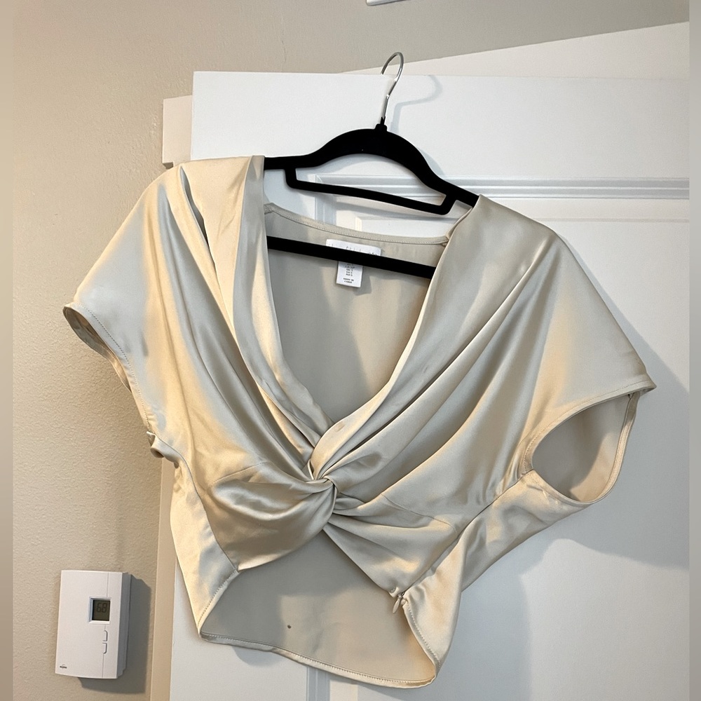 Cream silky cropped blouse